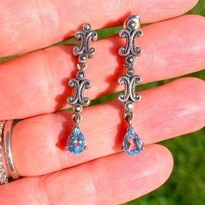 Blue Topaz, Marcasite & Silver Earrings